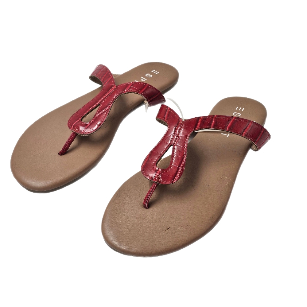 Esprit Tana Faux Leather Thong Sandals Women’s 7 Red Croc-Embossed Flat Shoes
